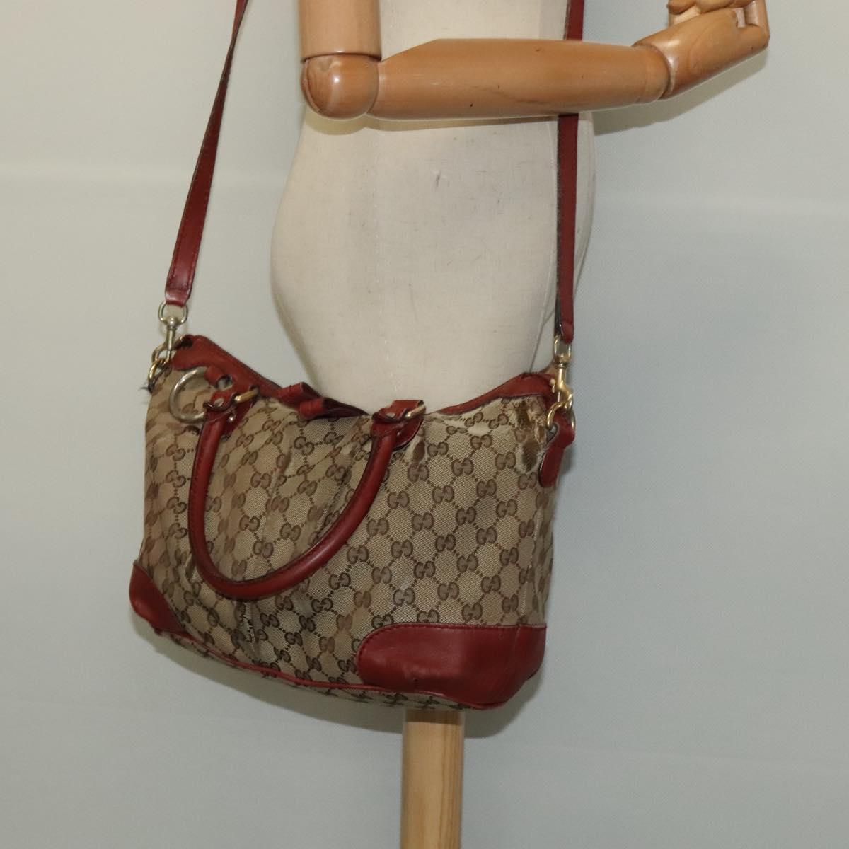 GUCCI GG Canvas Shoulder Bag 2way Beige Gold 247902 Auth bs25957