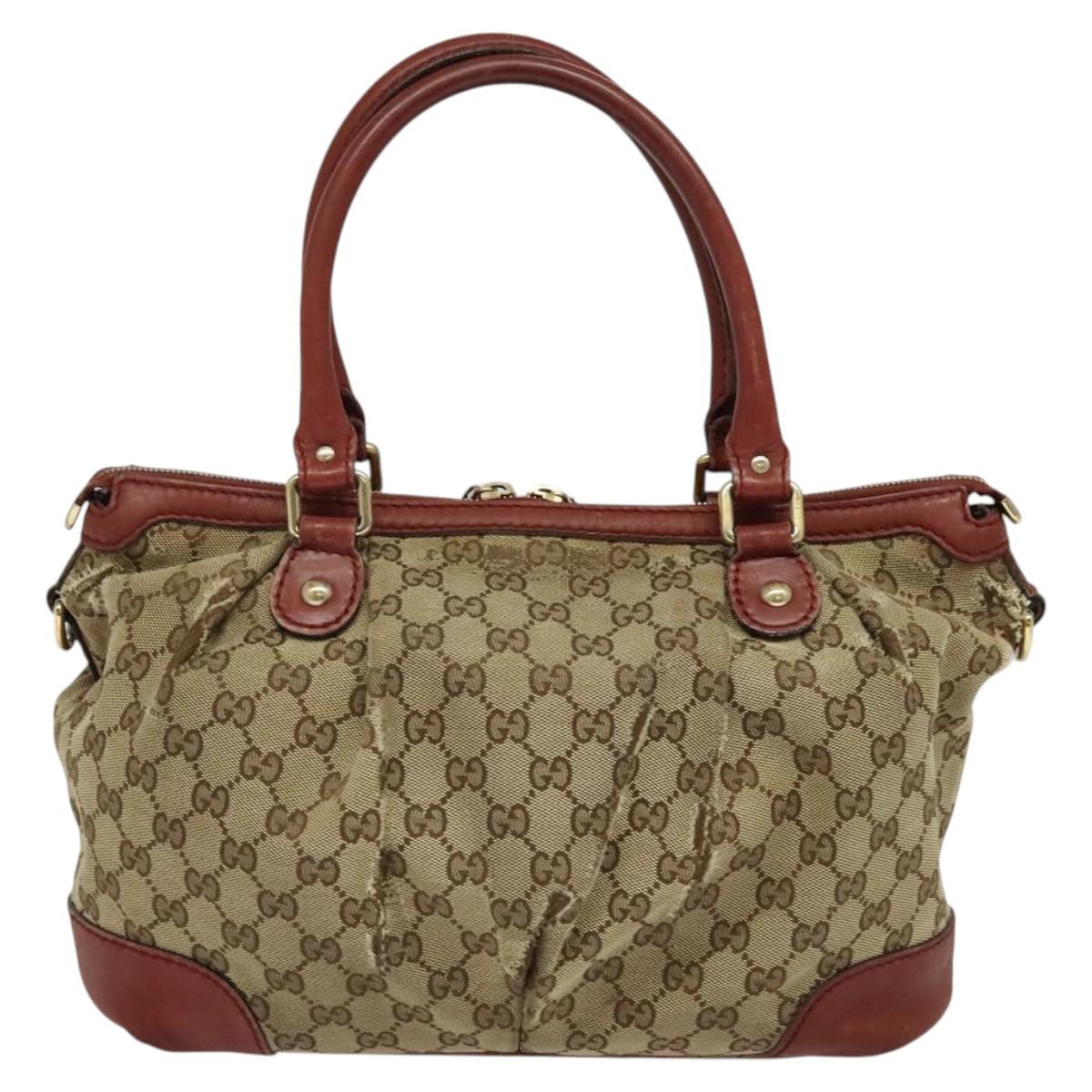 GUCCI GG Canvas Shoulder Bag 2way Beige Gold 247902 Auth bs25957