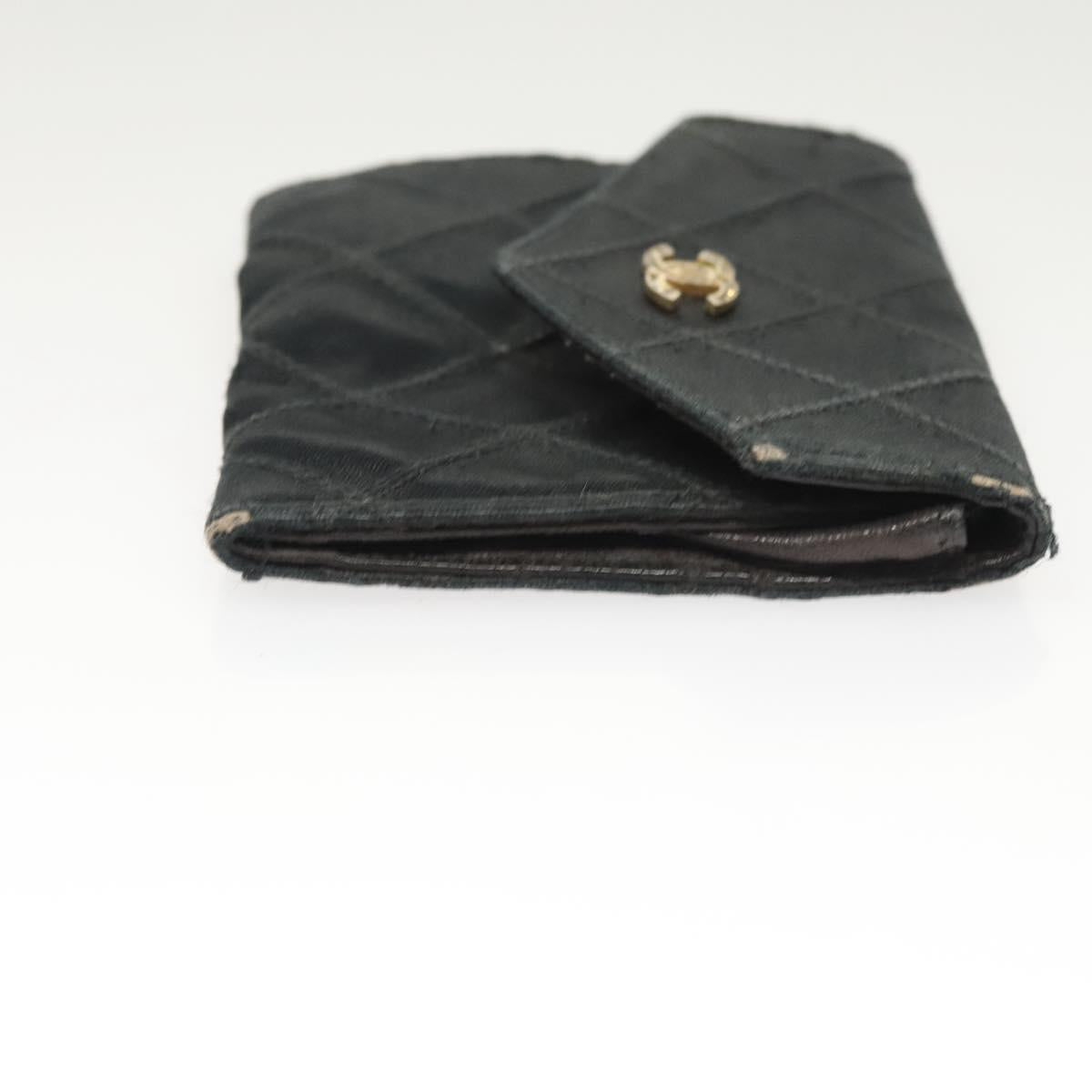 CHANEL Card Case Satin Metal 3Set Black Yellow CC Auth bs25964