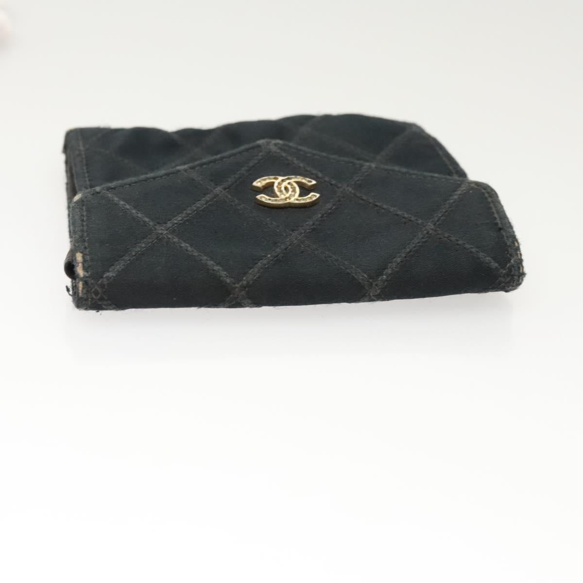 CHANEL Card Case Satin Metal 3Set Black Yellow CC Auth bs25964