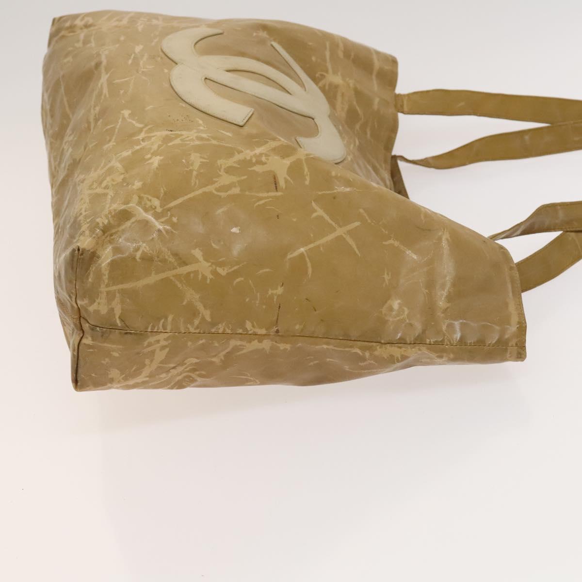 CHANEL Shoulder Bag Enamel Beige CC Auth bs25966