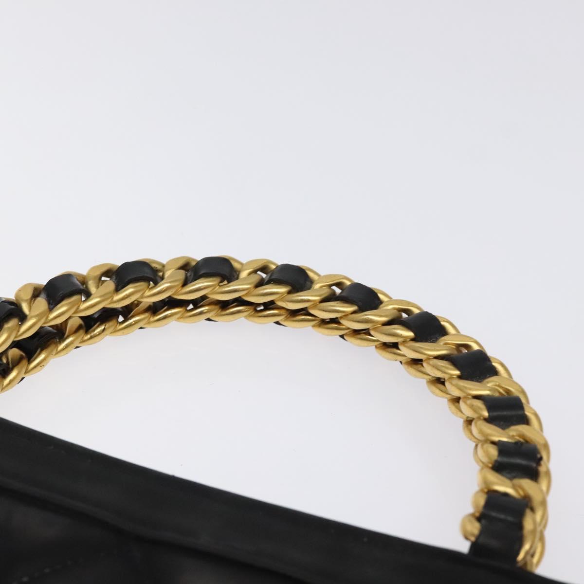 CHANEL Matelasse Chain Hand Bag Enamel Black Gold CC Auth bs25978