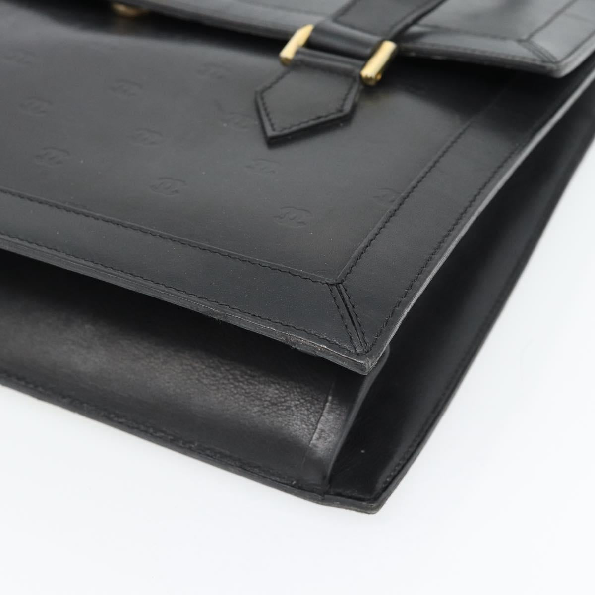 CHANEL COCO Mark Hand Bag Leather Black Gold CC Auth bs25980