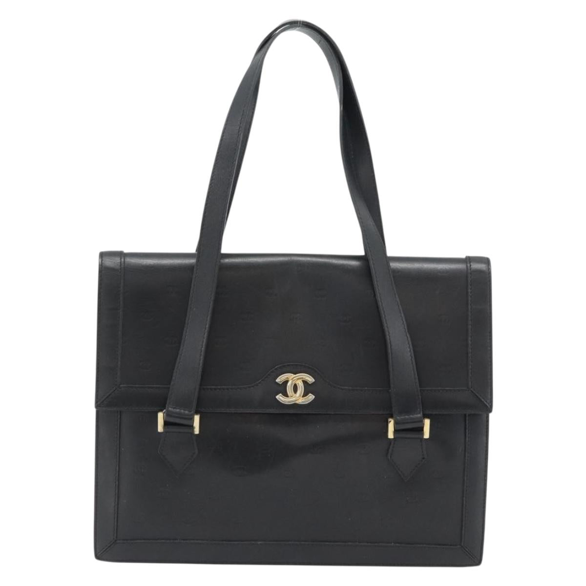 CHANEL COCO Mark Hand Bag Leather Black Gold CC Auth bs25980