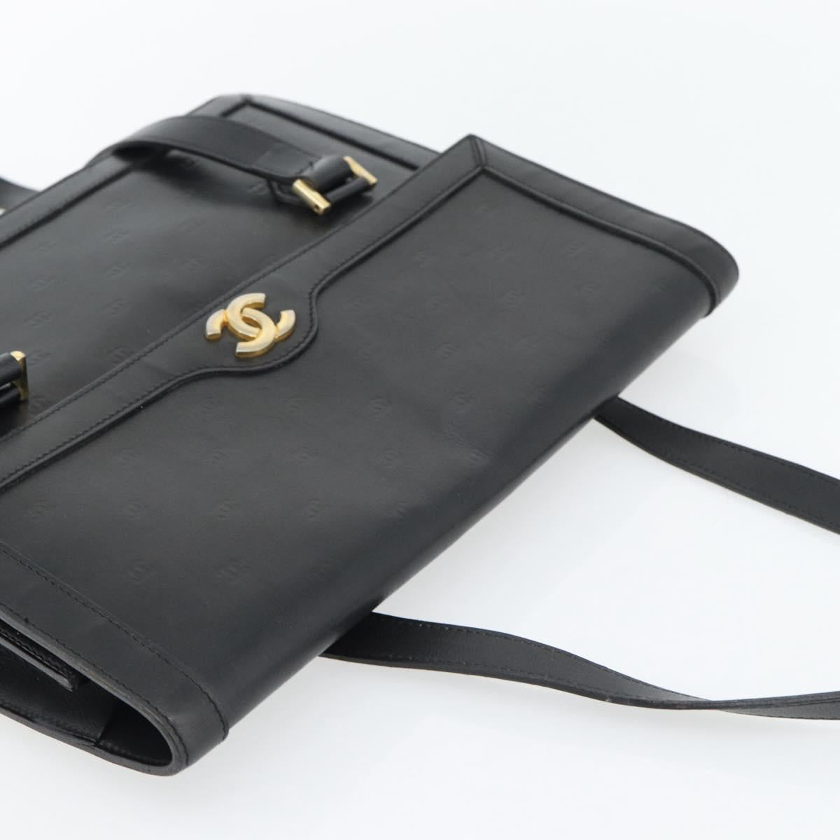 CHANEL COCO Mark Hand Bag Leather Black Gold CC Auth bs25980