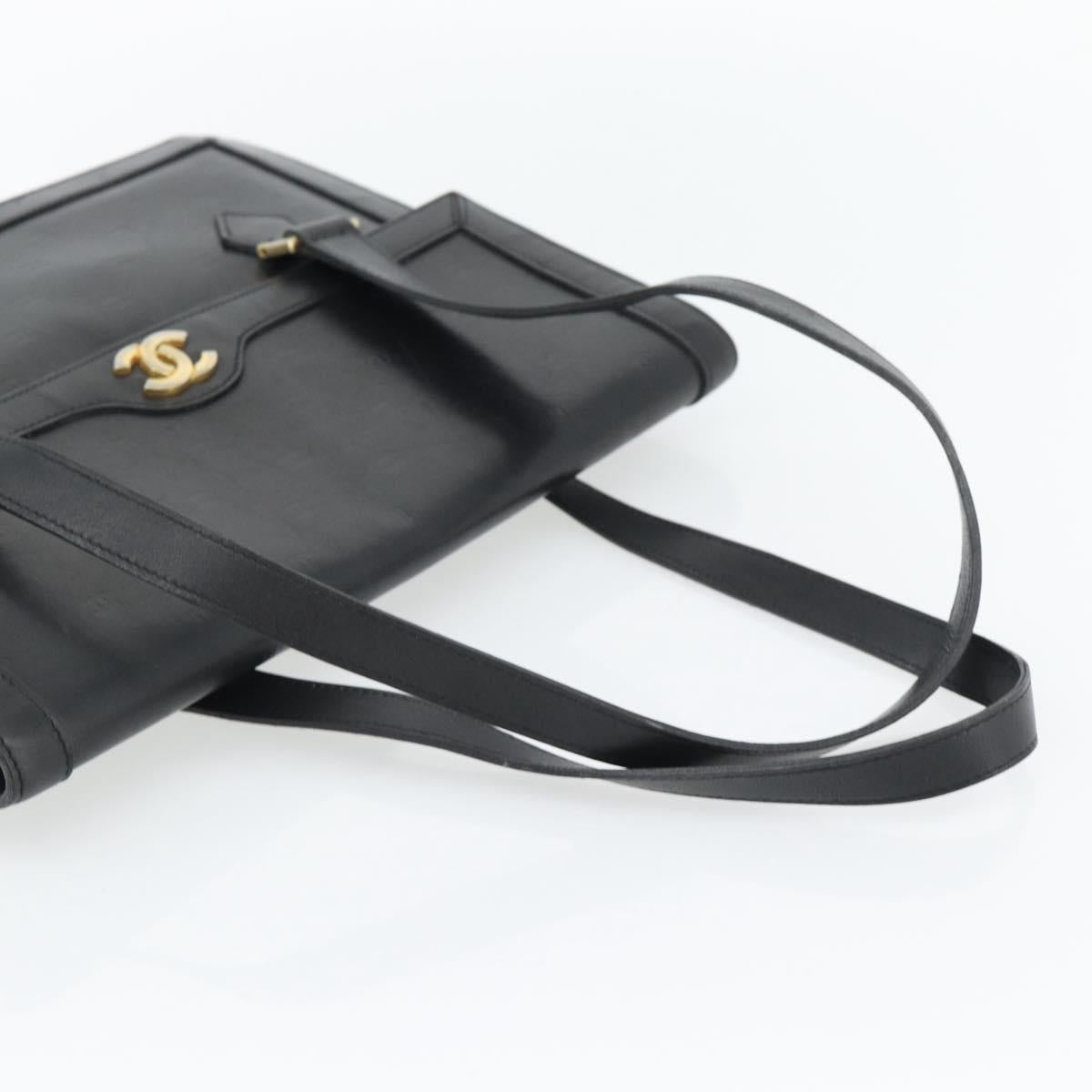 CHANEL COCO Mark Hand Bag Leather Black Gold CC Auth bs25980