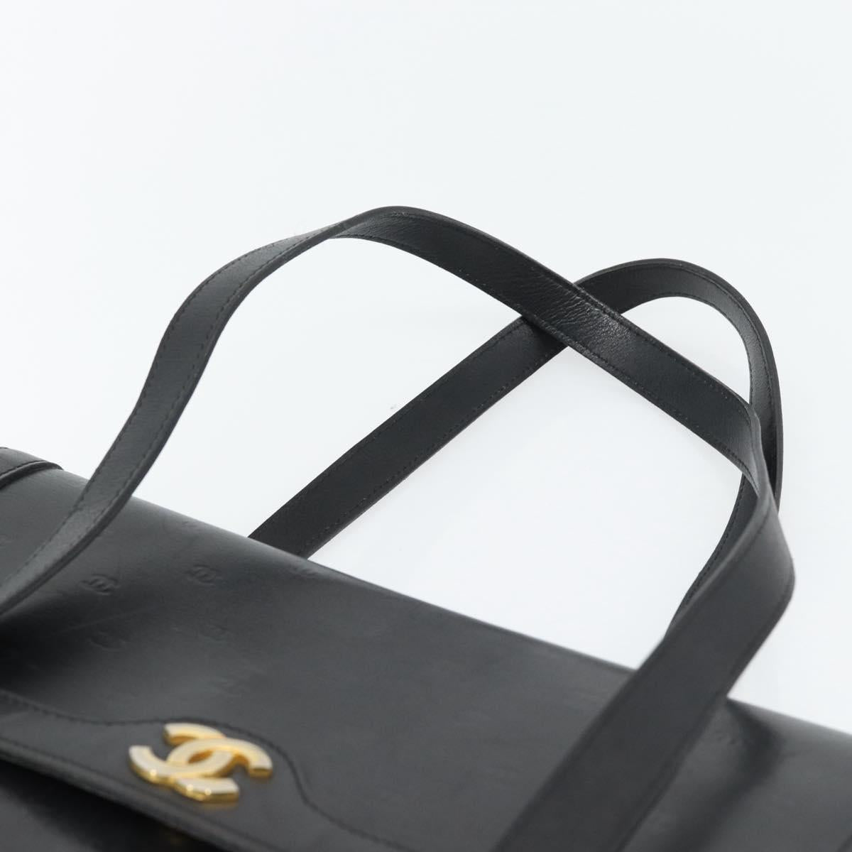 CHANEL COCO Mark Hand Bag Leather Black Gold CC Auth bs25980