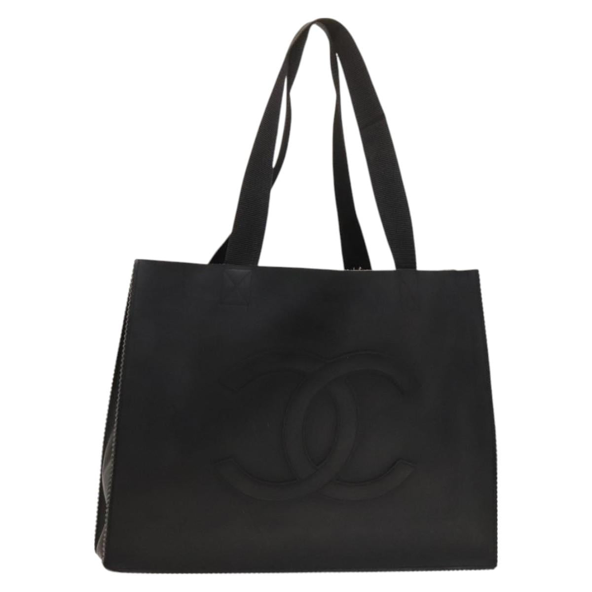 CHANEL COCO Mark Tote Bag rubber Black CC Auth bs25982