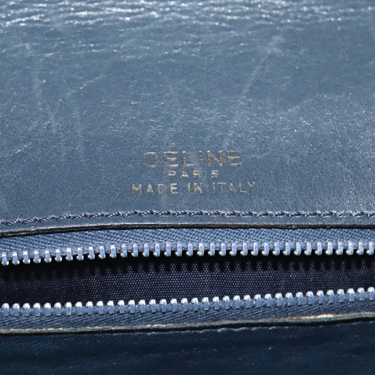 CELINE Shoulder Bag Leather Navy Gold Auth bs25995