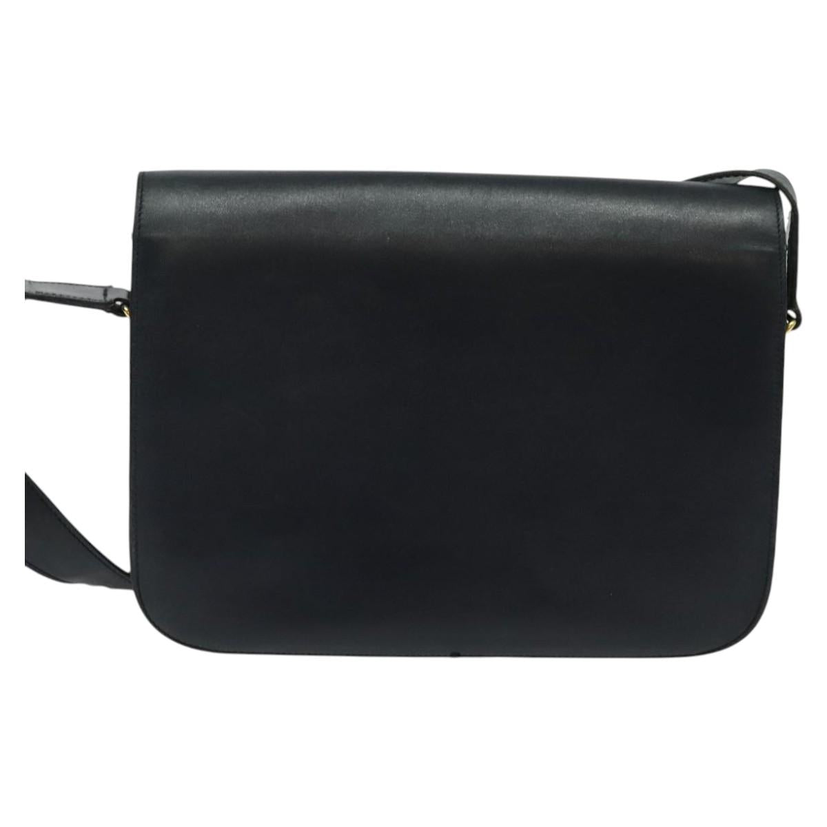 CELINE Shoulder Bag Leather Navy Gold Auth bs25995