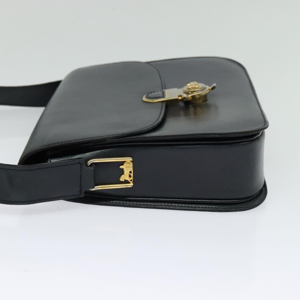 CELINE Shoulder Bag Leather Navy Gold Auth bs25995