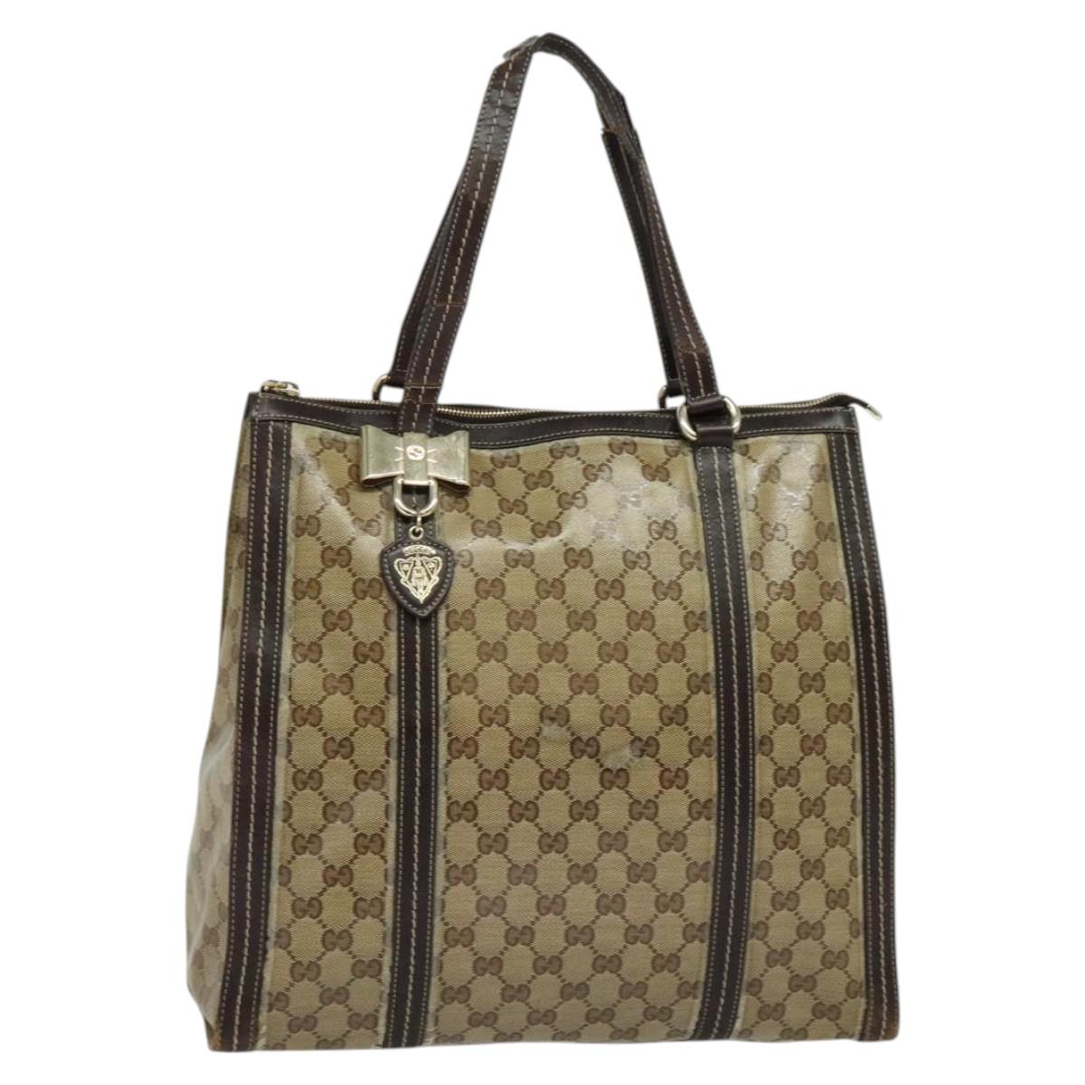 GUCCI GG Crystal Tote Bag Coated Canvas Beige Gold 181491 Auth bs25998