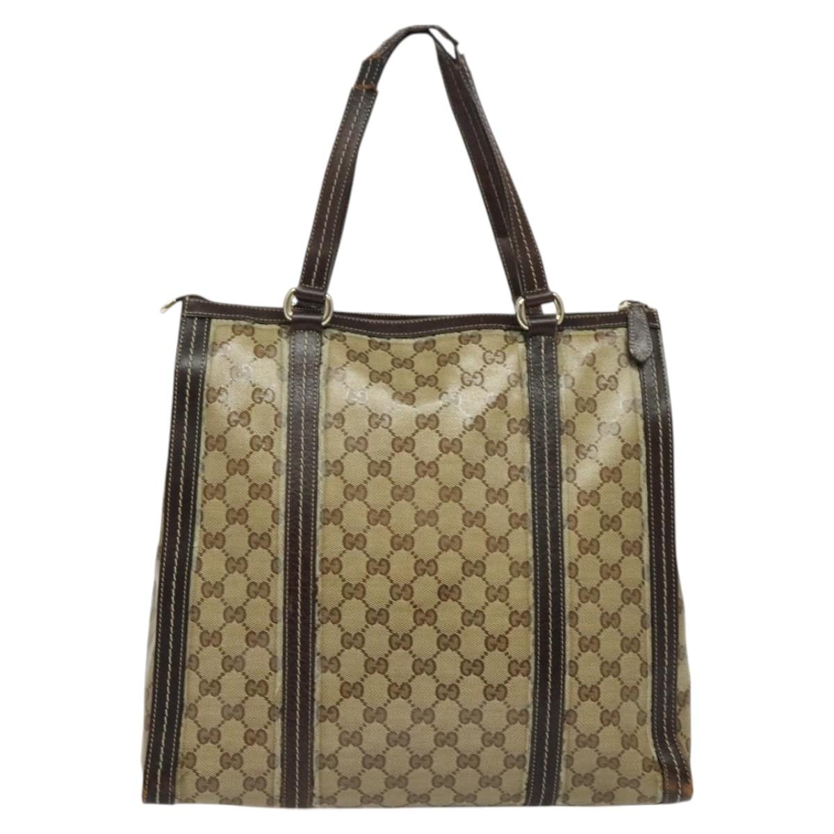 GUCCI GG Crystal Tote Bag Coated Canvas Beige Gold 181491 Auth bs25998