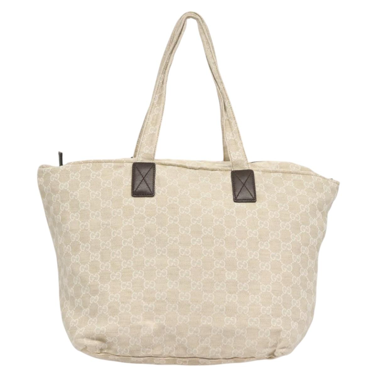 GUCCI GG Canvas Tote Bag Beige Silver 283416 Auth bs25999