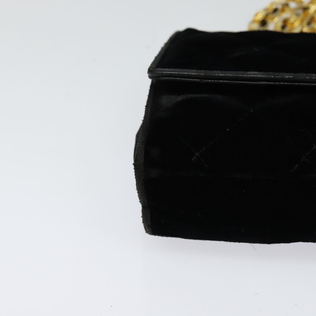 CHANEL Matelasse Camellia Chain Shoulder Bag Velor Black Gold CC Auth bs26015