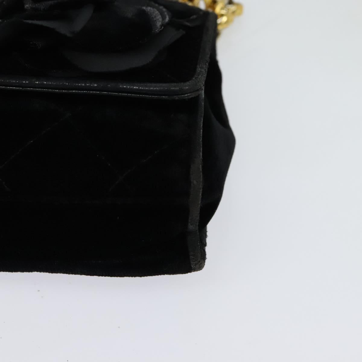 CHANEL Matelasse Camellia Chain Shoulder Bag Velor Black Gold CC Auth bs26015