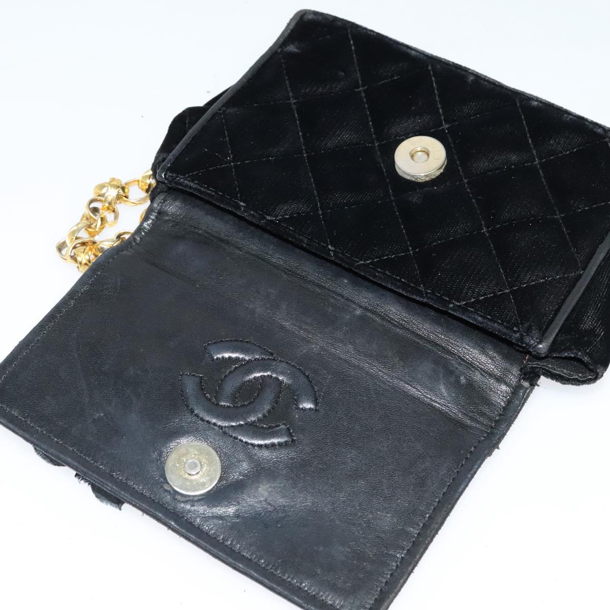CHANEL Matelasse Camellia Chain Shoulder Bag Velor Black Gold CC Auth bs26015