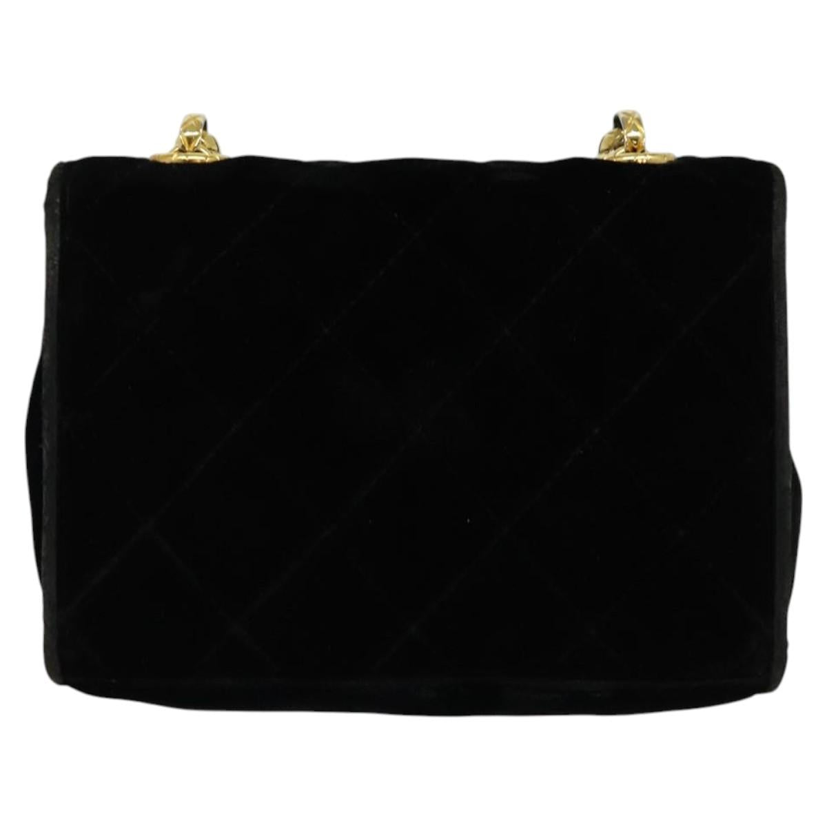 CHANEL Matelasse Camellia Chain Shoulder Bag Velor Black Gold CC Auth bs26015