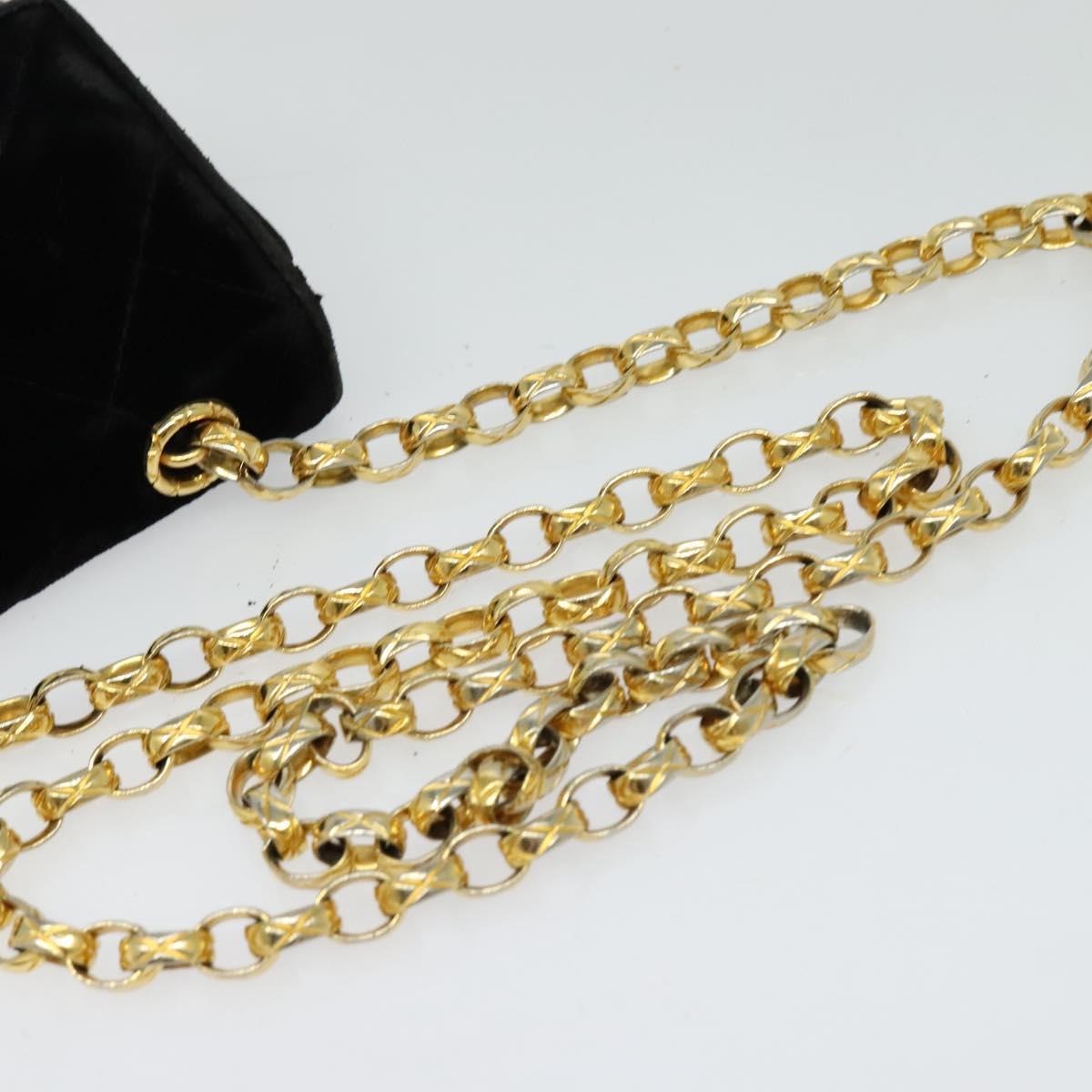 CHANEL Matelasse Camellia Chain Shoulder Bag Velor Black Gold CC Auth bs26015