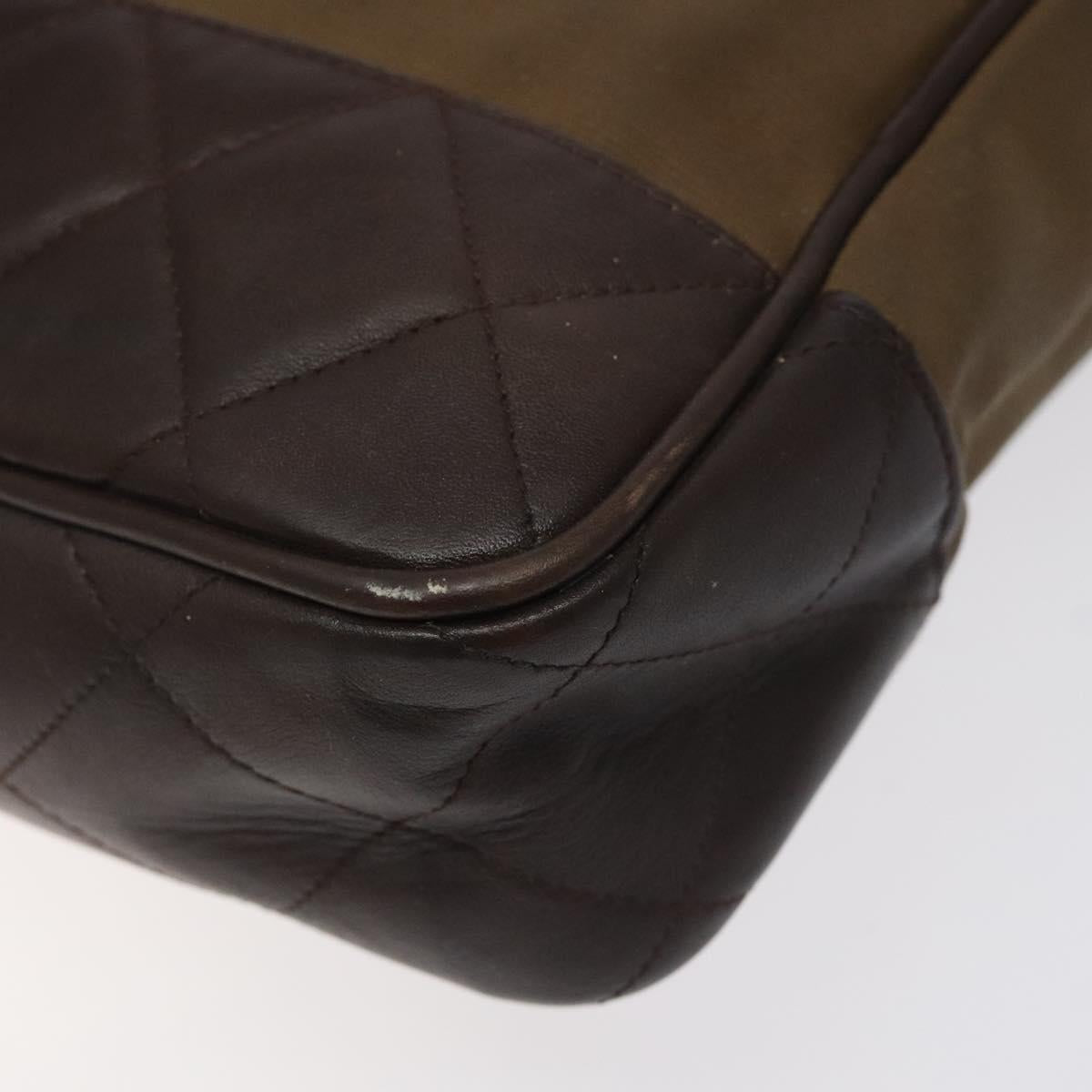 CHANEL Chain Tote Bag Coated Canvas Leather Brown Gold CC Auth bs26043