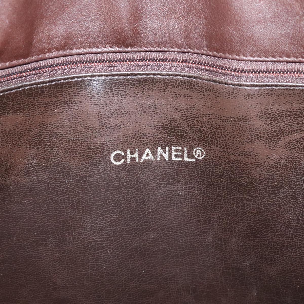 CHANEL Chain Tote Bag Coated Canvas Leather Brown Gold CC Auth bs26043