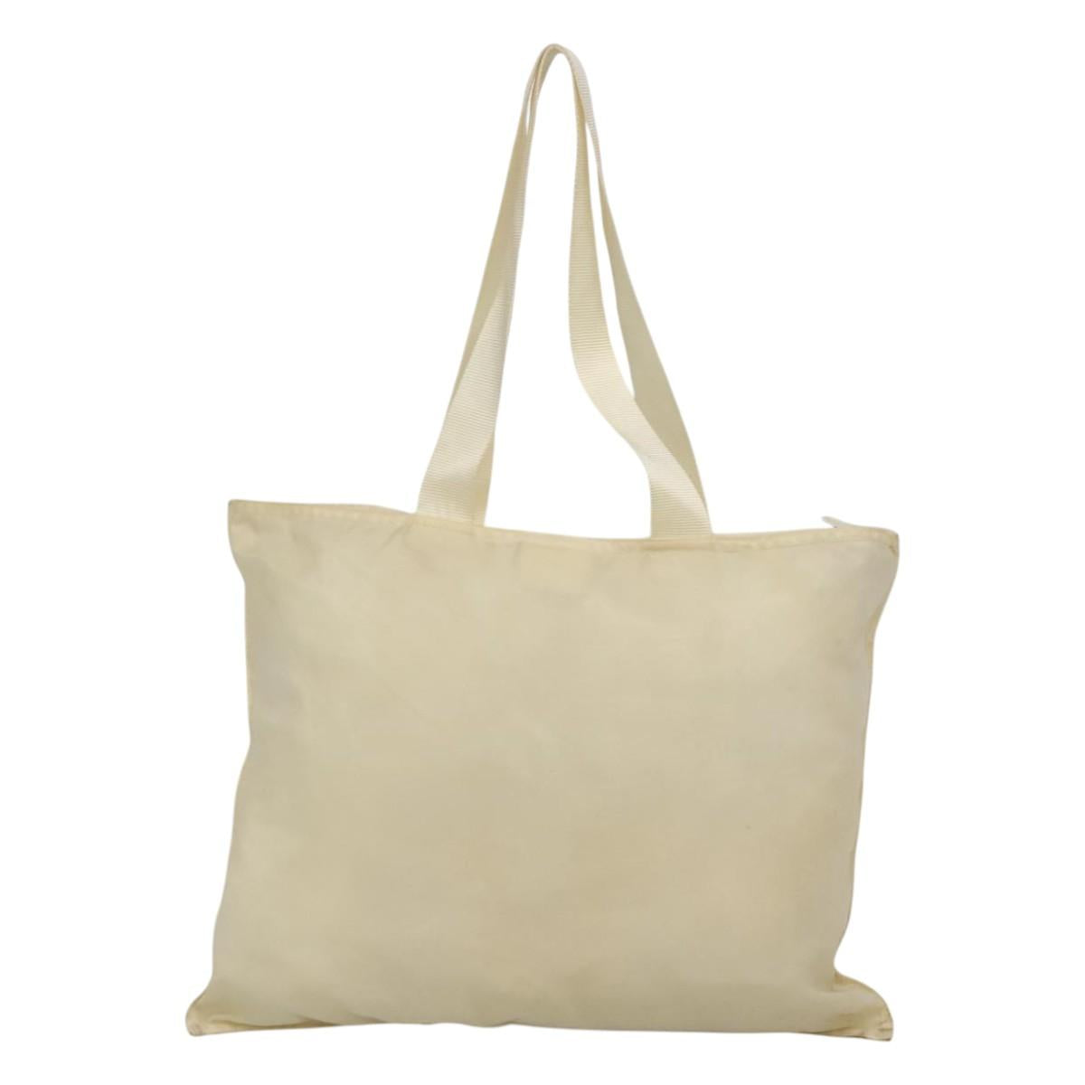 PRADA Tote Bag Nylon Cream Silver Auth bs26062