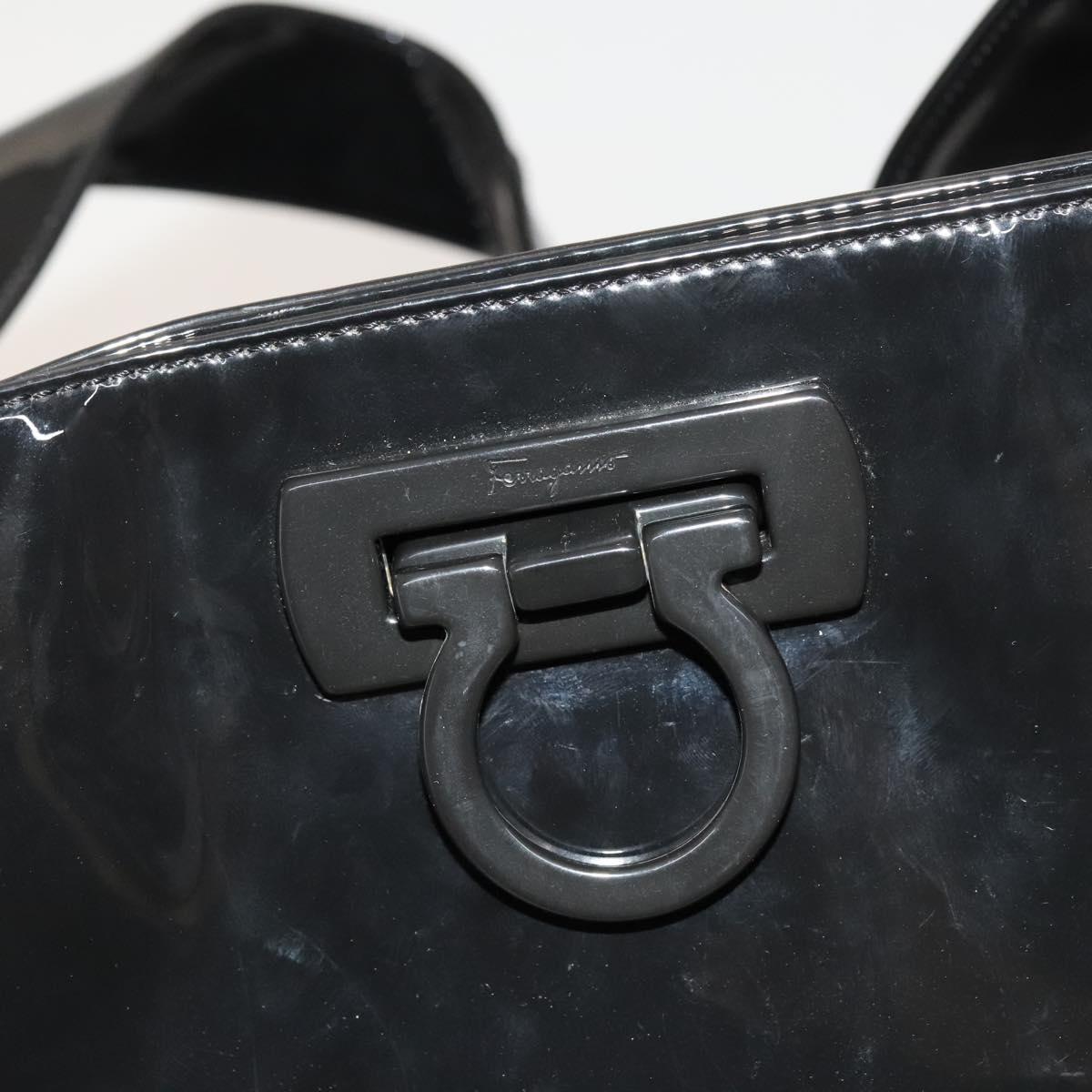 Salvatore Ferragamo Gancini Tote Bag Enamel Black Auth bs26078