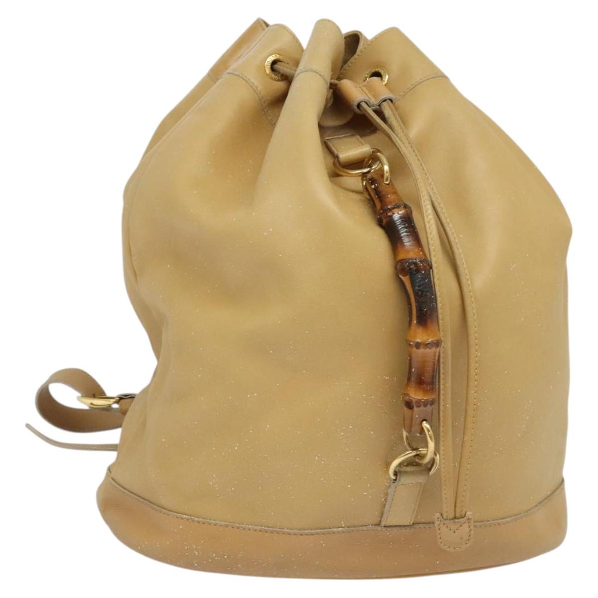 GUCCI Bamboo Backpack Leather Beige Gold 003 2855 0043 0 Auth bs26085