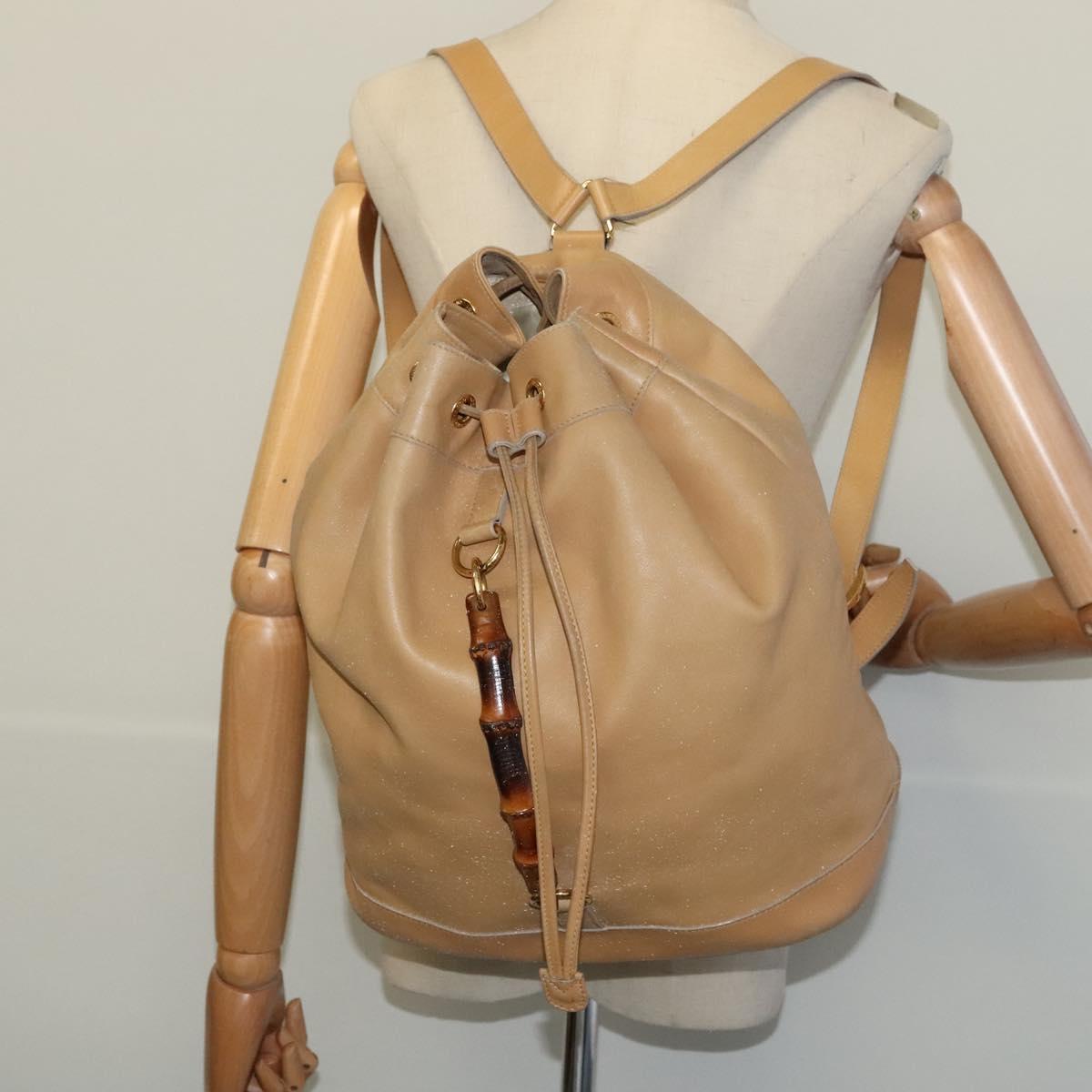 GUCCI Bamboo Backpack Leather Beige Gold 003 2855 0043 0 Auth bs26085