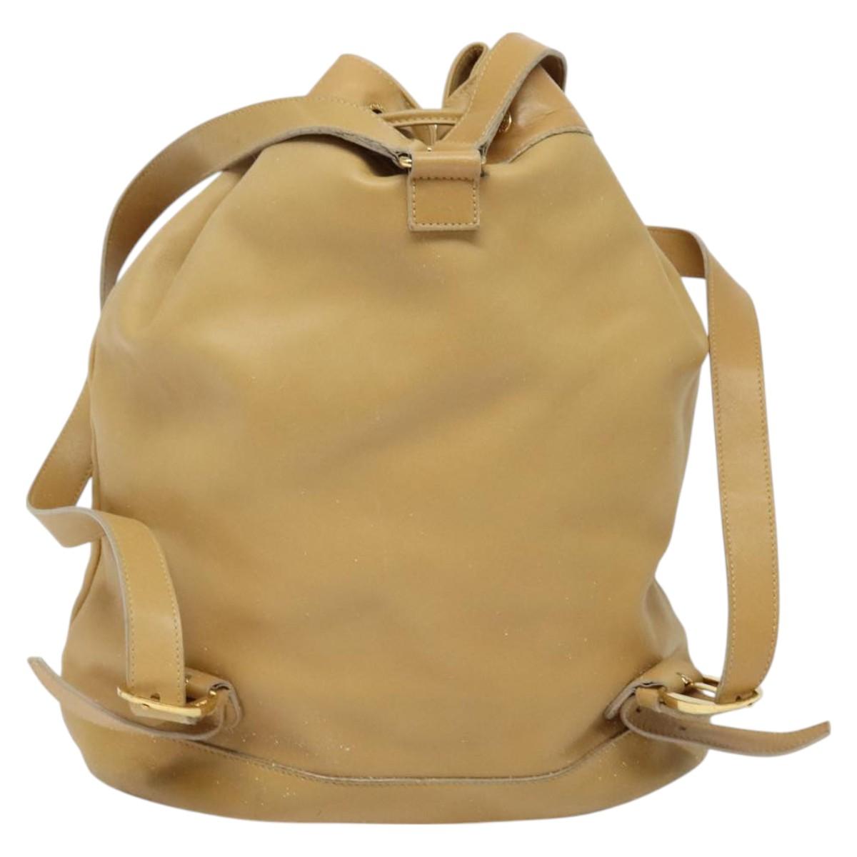 GUCCI Bamboo Backpack Leather Beige Gold 003 2855 0043 0 Auth bs26085