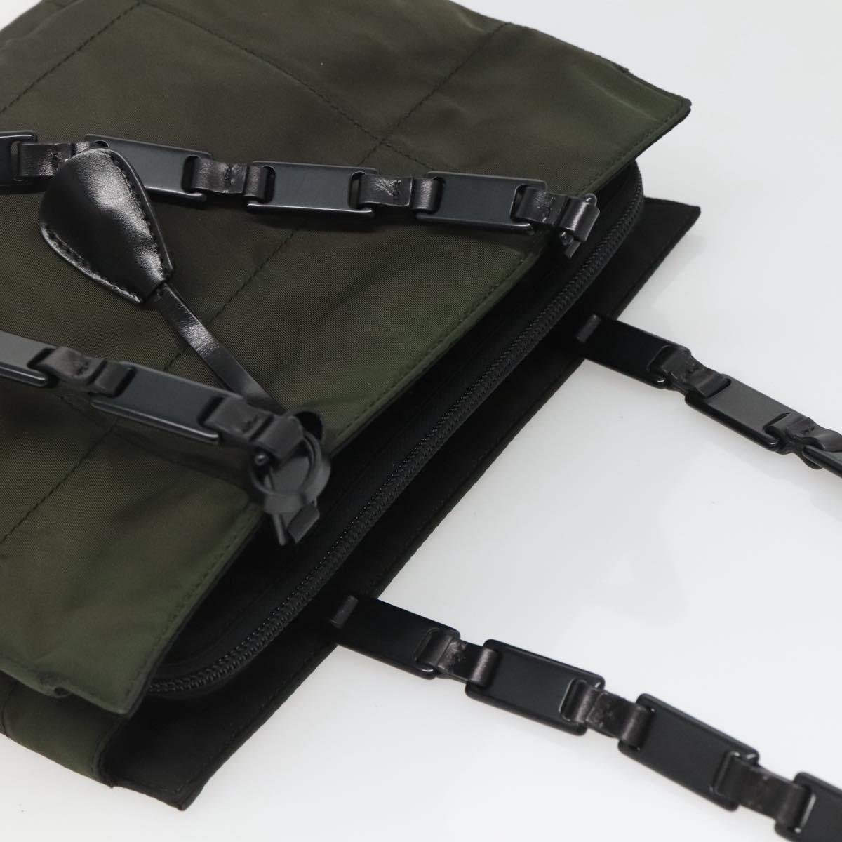 PRADA Tote Bag Nylon Green Silver Auth bs26087