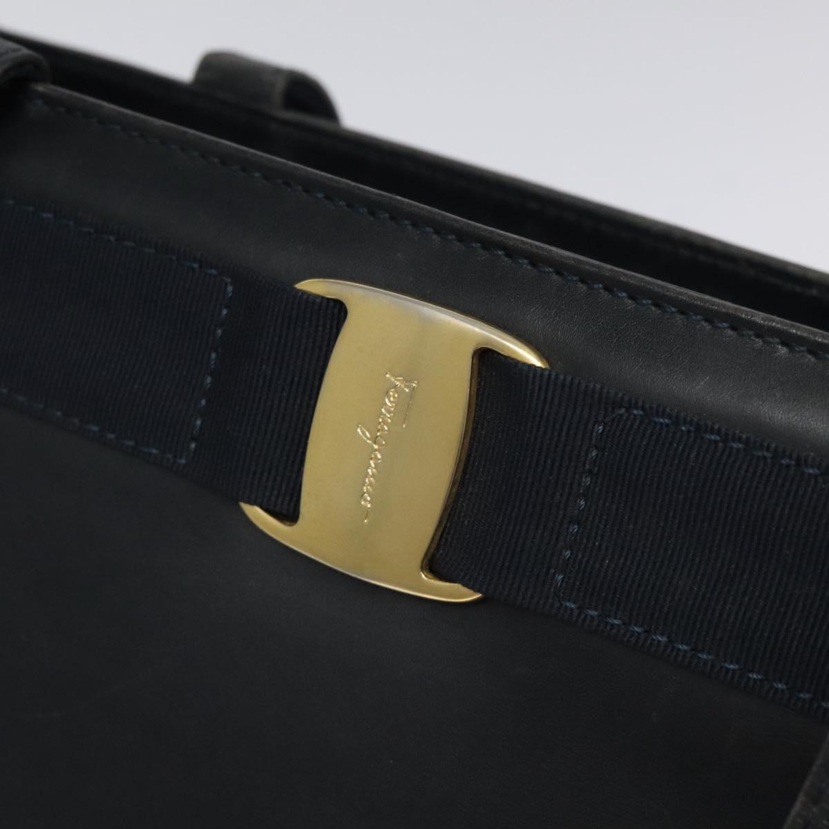 Salvatore Ferragamo Vala Tote Bag Leather Navy Gold Auth bs26090