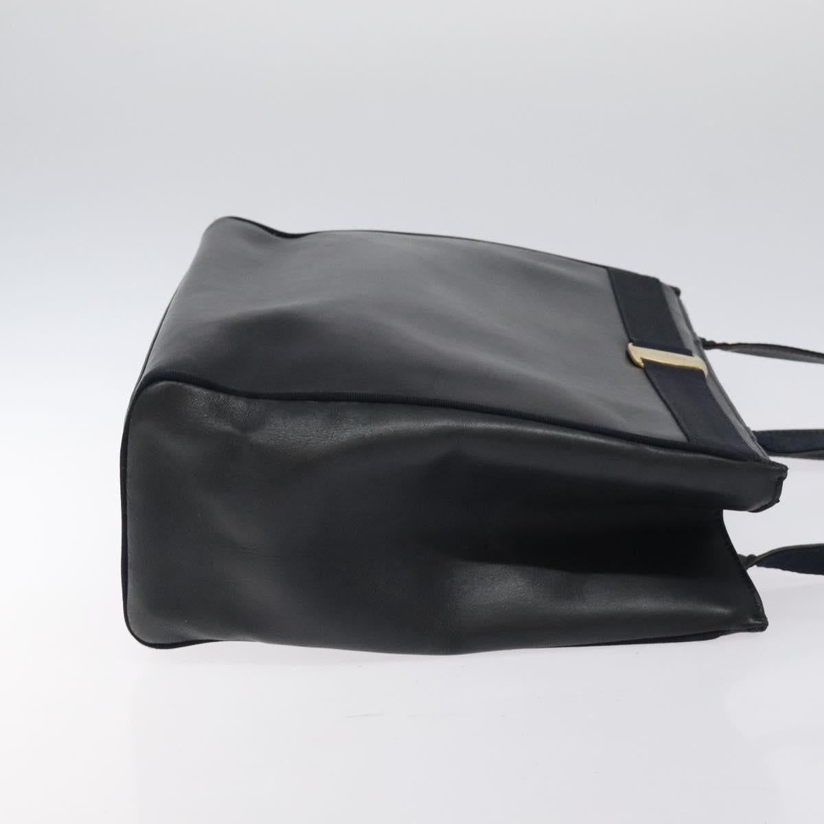 Salvatore Ferragamo Vala Tote Bag Leather Navy Gold Auth bs26090