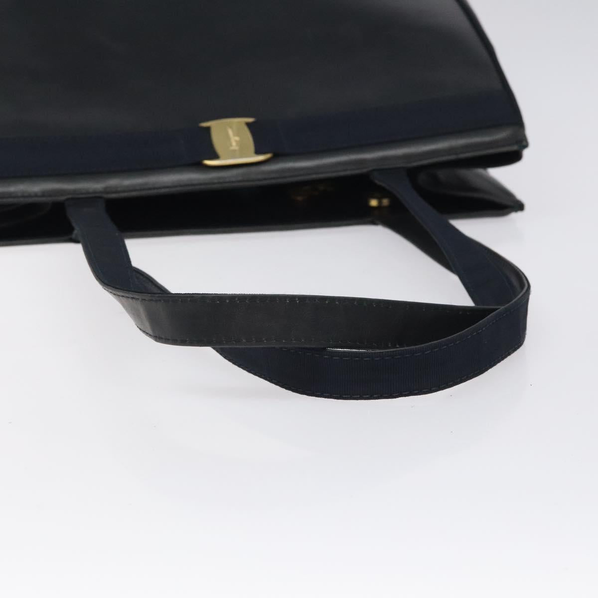 Salvatore Ferragamo Vala Tote Bag Leather Navy Gold Auth bs26090