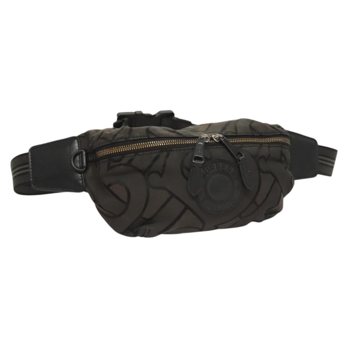 BURBERRY Waist Bag Canvas Gray Silver Auth bs26111