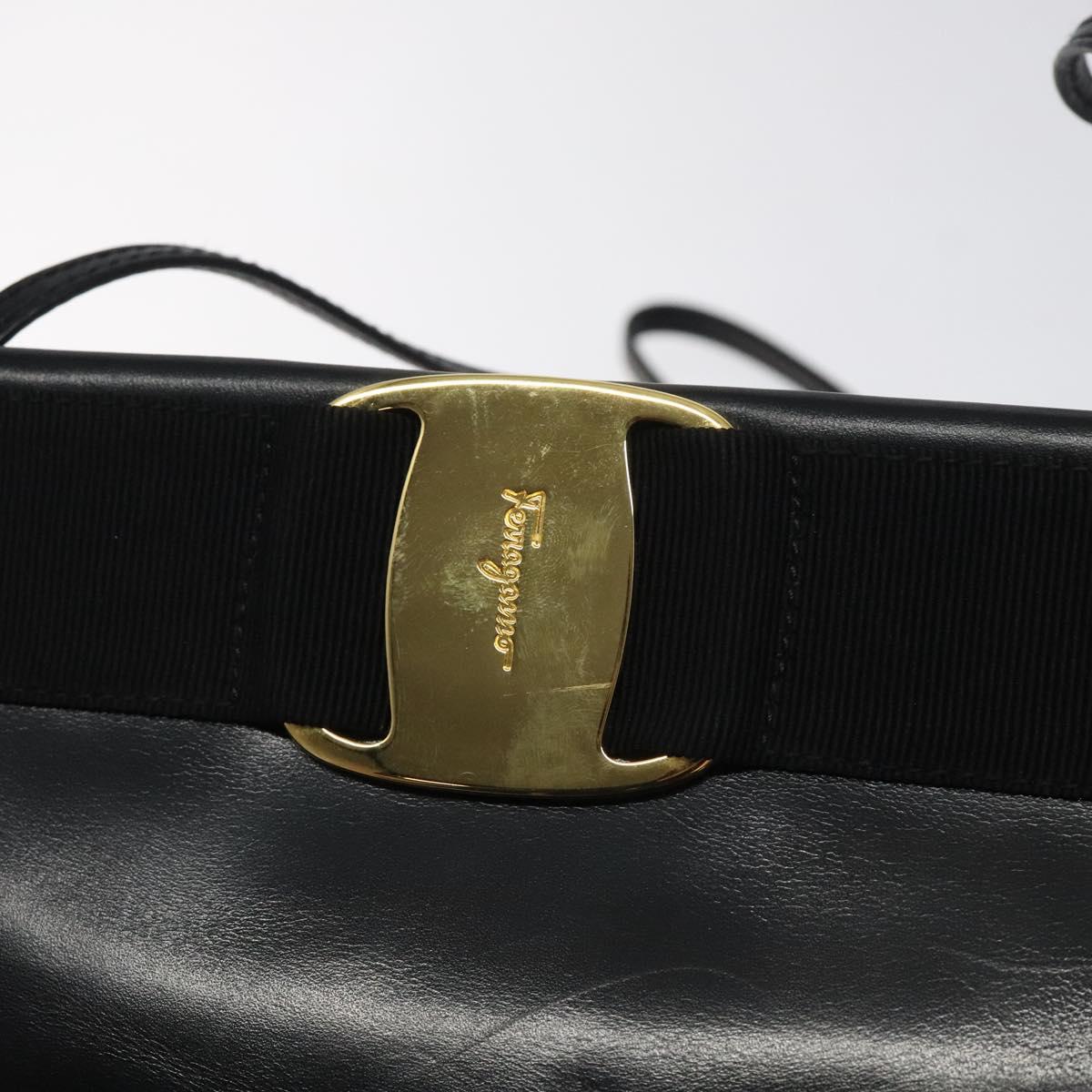 Salvatore Ferragamo Vala Shoulder Bag Leather Black Gold Auth bs26159