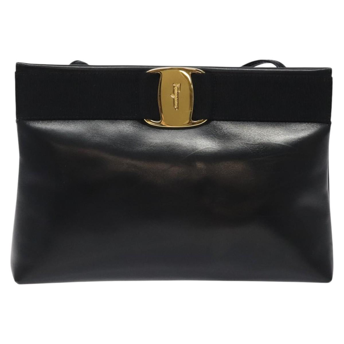 Salvatore Ferragamo Vala Shoulder Bag Leather Black Gold Auth bs26159