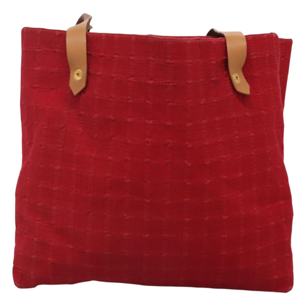 HERMES Amedaba Cabas Do Shoulder Bag Canvas Red Auth bs26182