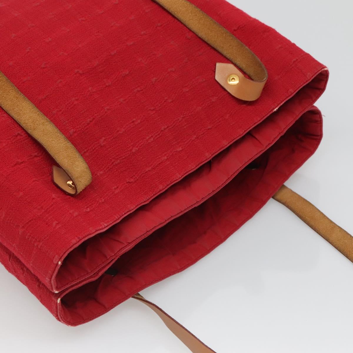 HERMES Amedaba Cabas Do Shoulder Bag Canvas Red Auth bs26182