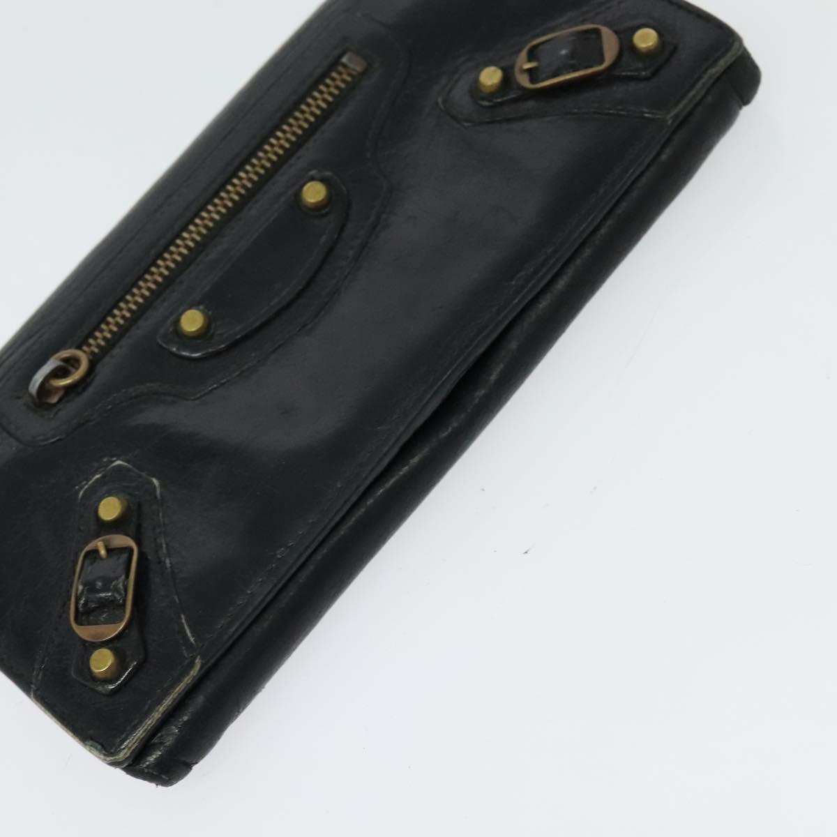 BALENCIAGA Wallet Leather 3Set Black Silver blue Auth bs26196
