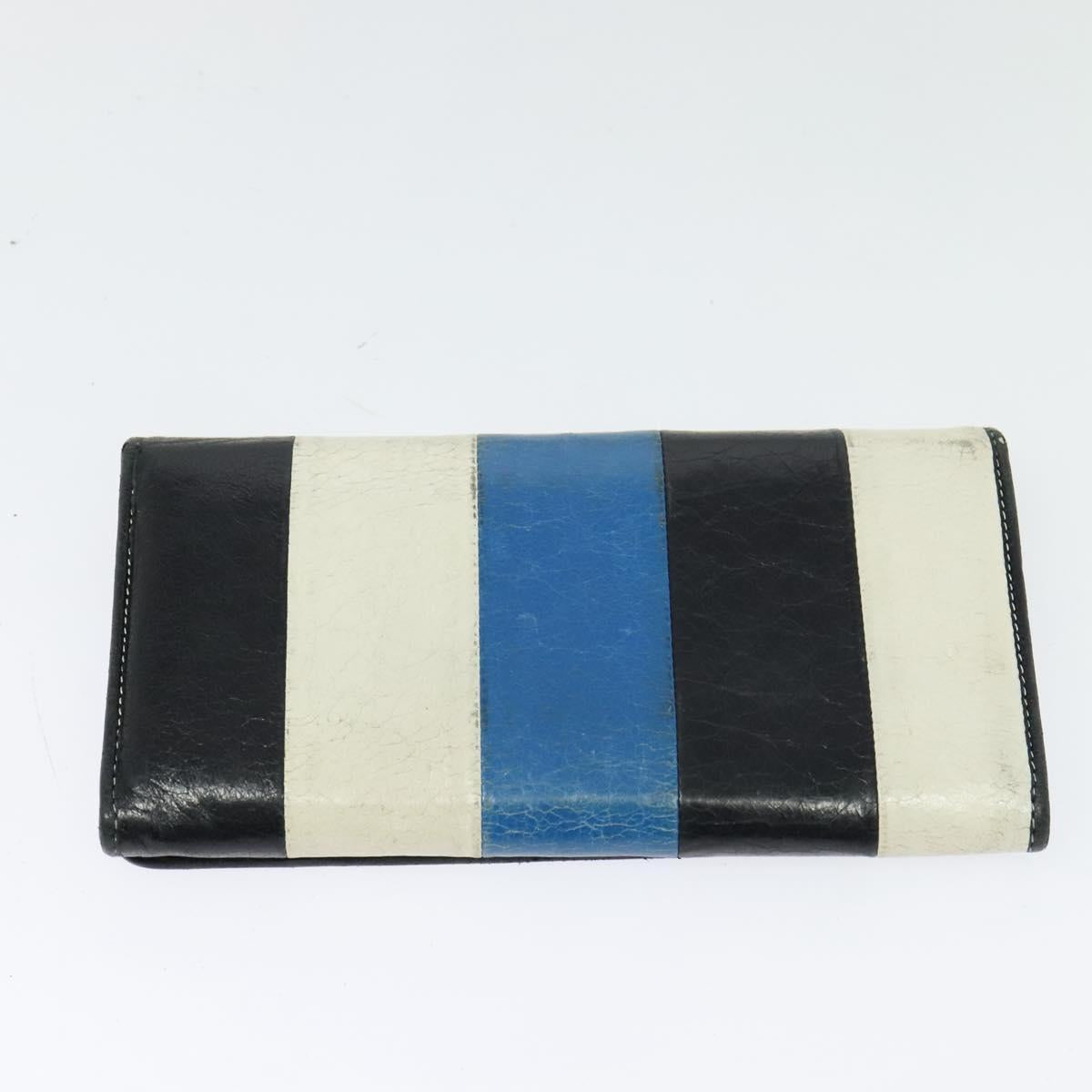 BALENCIAGA Wallet Leather 3Set Black Silver blue Auth bs26196