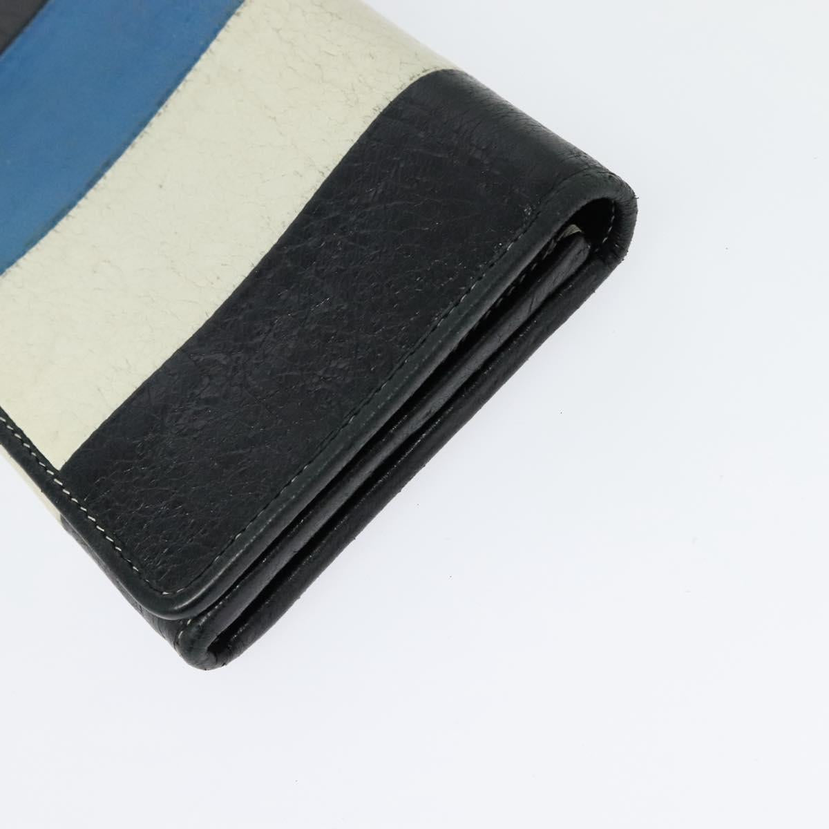 BALENCIAGA Wallet Leather 3Set Black Silver blue Auth bs26196