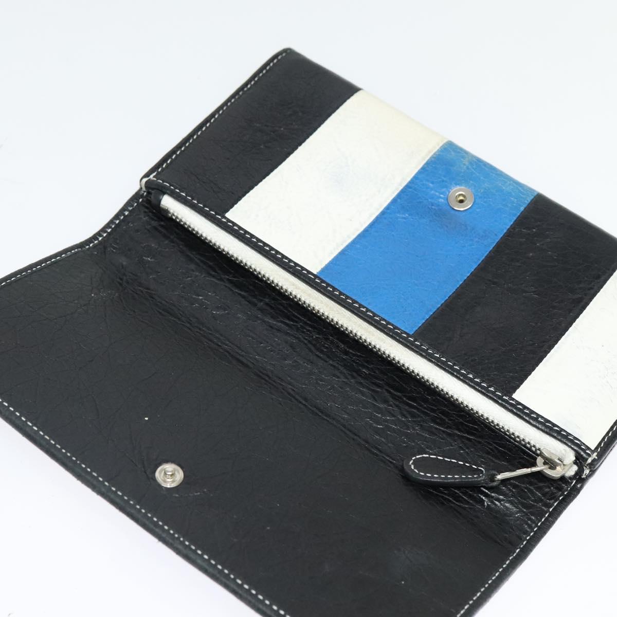 BALENCIAGA Wallet Leather 3Set Black Silver blue Auth bs26196