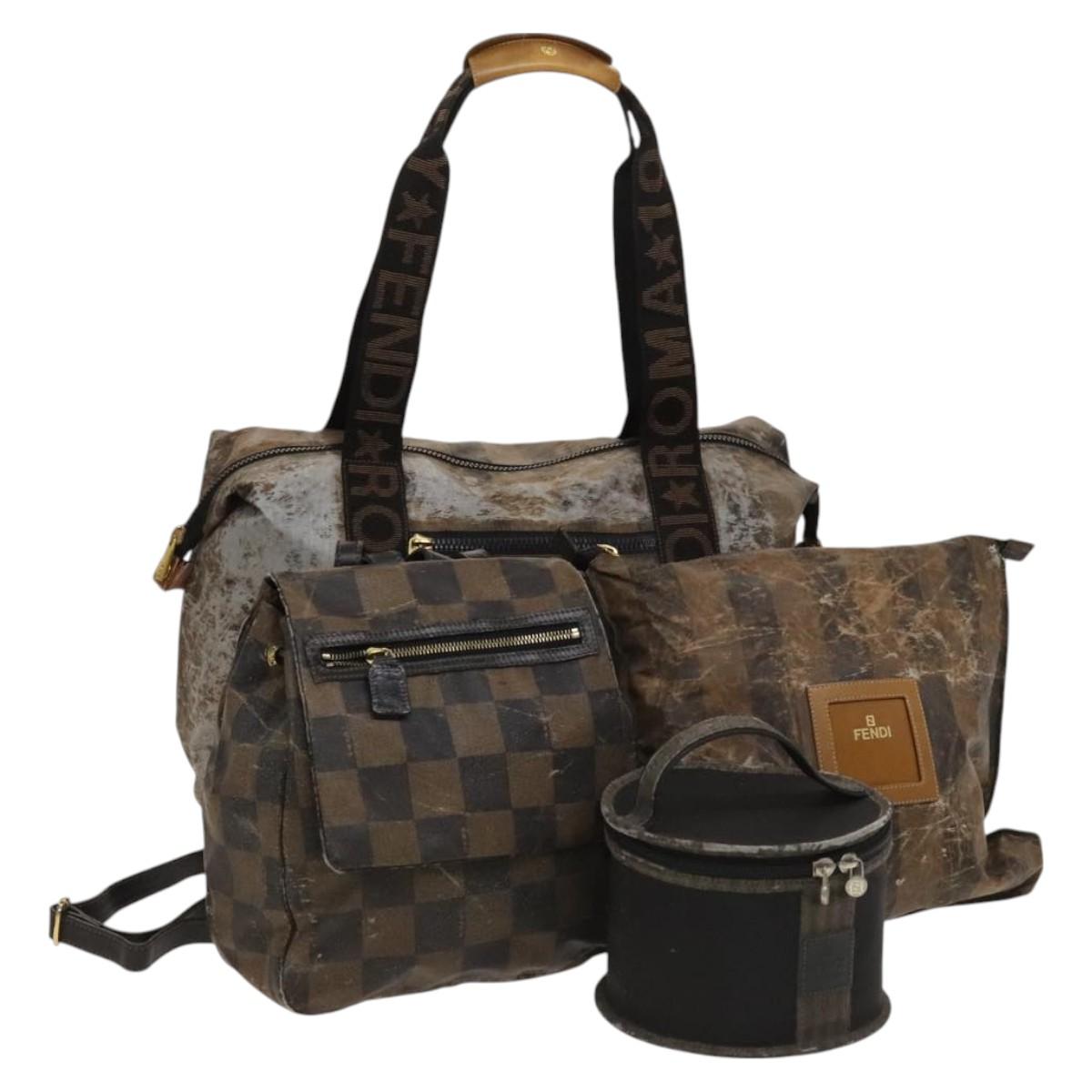 FENDI Pecan Bag PVC 3Set Brown Black Auth bs26207