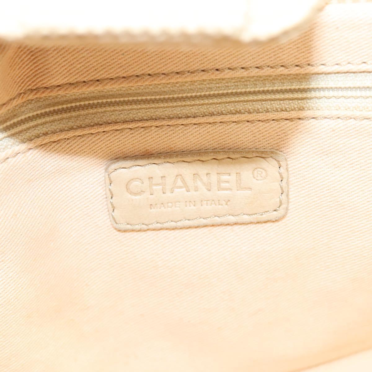 CHANEL Choco Bar Chain Hand Bag Canvas Beige CC Auth bs26212