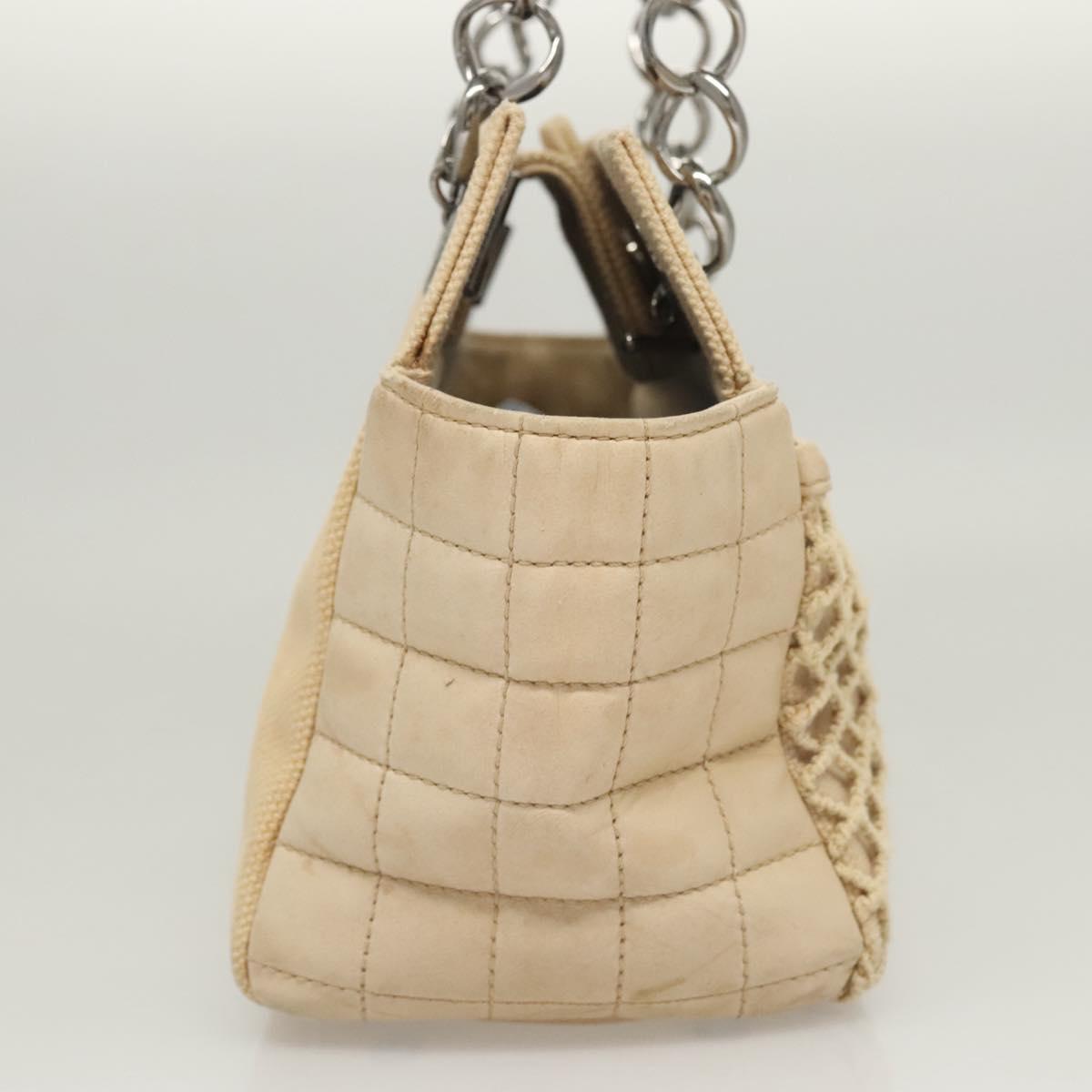 CHANEL Choco Bar Chain Hand Bag Canvas Beige CC Auth bs26212