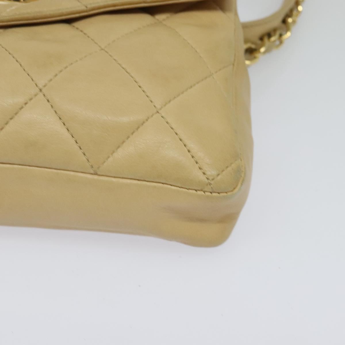 CHANEL Matelasse Chain Waist bag Lamb Skin Beige Gold CC Auth bs26213