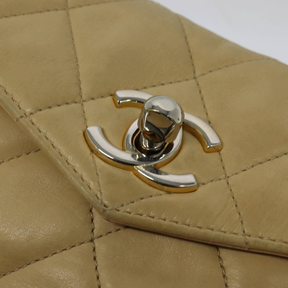 CHANEL Matelasse Chain Waist bag Lamb Skin Beige Gold CC Auth bs26213