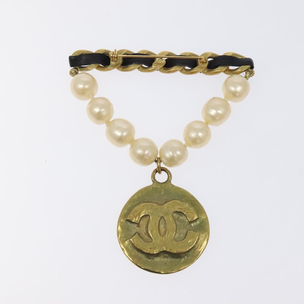 CHANEL Brooch metal Gold Tone CC Auth bs26226