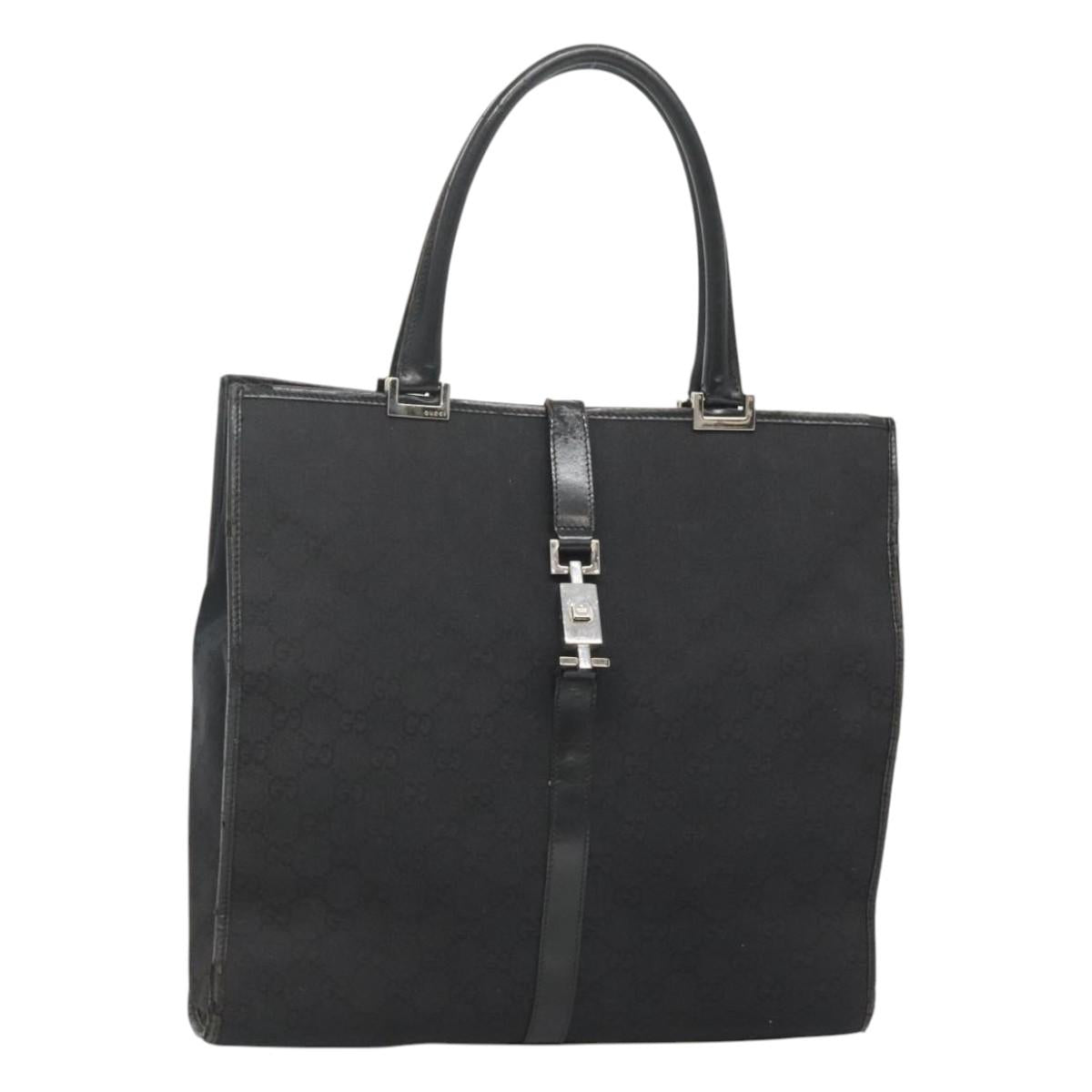 GUCCI GG Canvas Jackie Tote Bag Black Silver 002 1064 1669 Auth bs26232